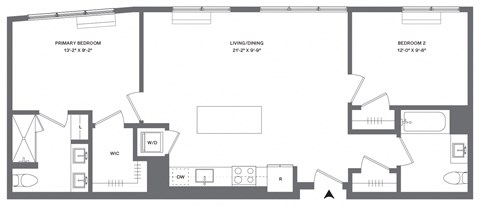 Floor plan for 2 beds, 2 baths, 946 sqft